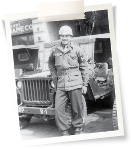 Old Army Veteran in front of a Jeep